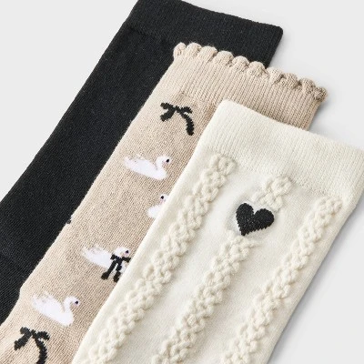 Women's Swans & Bows Scallop Cuff 3pk Crew Socks - A New Day™ Taupe/Black/Ivory 4-10 4 Women's Swans & Bows Scallop Cuff 3pk Crew Socks - A New Day™ Taupe/Black/Ivory 4-10 - Image 2
