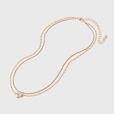 Glass Opal Pendant Multi-Strand Chain Necklace - A New Day™ Gold: Figaro Boxed Style, Lobster Claw Clasp, 16-19 Inch Length 4 Glass Opal Pendant Multi-Strand Chain Necklace - A New Day™ Gold: Figaro Boxed Style, Lobster Claw Clasp, 16-19 Inch Length - Image 2