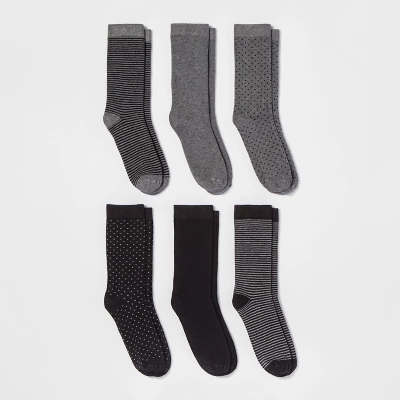 Women's Multipattern 6pk Crew Socks - A New Day™ Black/Gray 4-10 4 Women's Multipattern 6pk Crew Socks - A New Day™ Black/Gray 4-10 - Image 2