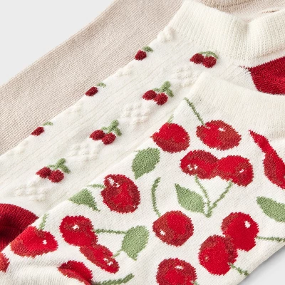 Women's Cherries 3pk Low Cut Socks - A New Day™ Ivory/Red 4-10 4 Women's Cherries 3pk Low Cut Socks - A New Day™ Ivory/Red 4-10 - Image 2