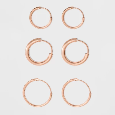 Endless Hoop Rose Gold Over Sterling Silver Small Three Earring Set 3pc- A New Day™ Rose Gold 3 Endless Hoop Rose Gold Over Sterling Silver Small Three Earring Set 3pc- A New Day™ Rose Gold
