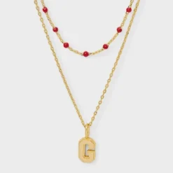 14K Gold Dipped Beaded Initial Necklace Set 2pc - A New Day™ Gold/Marron -A New Day™ GUEST 0fd50397 7367 482a 9226 327c0556fa00