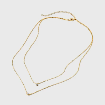 14k Gold Plated Triple Cubic Zirconia Layered Necklace - A New Day™ Gold: Lobster Claw Clasp, 16" Length 4 14k Gold Plated Triple Cubic Zirconia Layered Necklace - A New Day™ Gold: Lobster Claw Clasp, 16" Length - Image 2