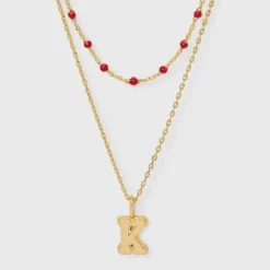 14K Gold Dipped Beaded Initial Necklace Set 2pc - A New Day™ Gold/Marron -A New Day™ GUEST 14624f59 30e1 4060 a2dc 20a51ef6a64b