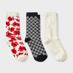 Women's Modern Floral & Geometric Print 3pk Crew Socks - A New Day™ Red/Ivory/Black 4-10 -A New Day™ GUEST 18b130f3 d76b 42b4 b0d1 33766f5c82b7