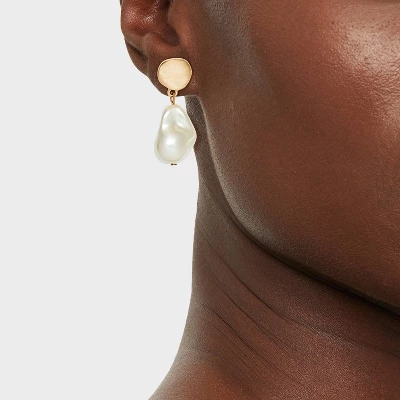 Pearl Drop Earrings - A New Day™ Gold: Glass & Nickel-Free Metal, Post Closure, 1.5" Length, 0.5" Width, 0.42 Oz. 3 Pearl Drop Earrings - A New Day™ Gold: Glass & Nickel-Free Metal, Post Closure, 1.5" Length, 0.5" Width, 0.42 Oz.