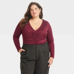 Women's Long Sleeve Ruched Slim Fit Bodysuit - A New Day™ -A New Day™ GUEST 1a222b96 676b 421f a3e7 e09566812ac1