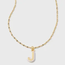 14K Gold Dipped Enamel Initial Pendant Necklace - A New Day™ Gold/White -A New Day™ GUEST 20f5b974 3b6a 4e49 86c3 fe54ba4ca5ed