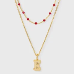 14K Gold Dipped Beaded Initial Necklace Set 2pc - A New Day™ Gold/Marron -A New Day™ GUEST 23fe40f4 60c2 4d93 b11d 8a3deda5ce85