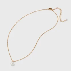 Glass Pearl Pendant With Cubic Zirconia Chain Necklace - A New Day™ Gold: Singapore Style, Lobster Claw Clasp, Steel & Brass -A New Day™ GUEST 2560a9d3 d44e 48d6 8fd6 b3e3bce1633c