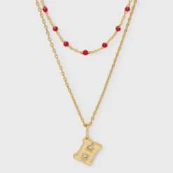 14K Gold Dipped Beaded Initial Necklace Set 2pc - A New Day™ Gold/Marron -A New Day™ GUEST 25d6f356 1ff9 4adc 8201 b4bafe53639b