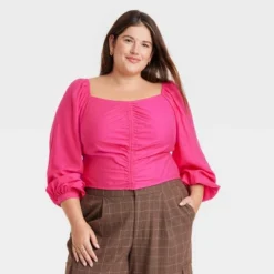 Women's Long Balloon Sleeve Slim Fit Ruched Front Top - A New Day™ -A New Day™ GUEST 28bc80a6 7fc0 4134 b595 c774d88800b1