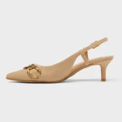 Women's Tabitha Oversized Chain Sling Back Heels With Memory Foam Insole - A New Day™ Beige