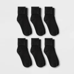 Women's 6pk Mary Jane Fold Over Cuff Crew Socks - A New Day™ Black 4-10 -A New Day™ GUEST 2981d5b7 a4ee 4dc8 8cdb 925571ffff28
