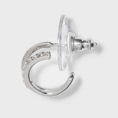 Sterling Silver Cubic Zirconia Double Post Hoop Earring Set 2pc - A New Day™ Silver 3 Sterling Silver Cubic Zirconia Double Post Hoop Earring Set 2pc - A New Day™ Silver