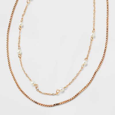 Gold 2 Row Clear Stone Pearl Ball Necklace - A New Day™ Gold: Boxed Chain, Lobster Claw Clasp, 17" Length, 3" Extender 6 Gold 2 Row Clear Stone Pearl Ball Necklace - A New Day™ Gold: Boxed Chain, Lobster Claw Clasp, 17" Length, 3" Extender - Image 4