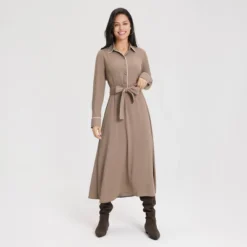 Women's Long Sleeve Midi Shirtdress - A New Day™ Taupe -A New Day™ GUEST 2c6c2dbe 67b8 43b5 be3b d1812b24b7d0