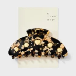 Acrylic Tortoise Pattern And Studded Hair Claw Clip - A New Day™ Gold