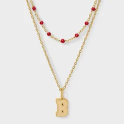 14K Gold Dipped Beaded Initial Necklace Set 2pc - A New Day™ Gold/Marron -A New Day™ GUEST 2dcf1c78 7455 4290 b215 db0468aed241
