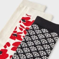 Women's Modern Floral & Geometric Print 3pk Crew Socks - A New Day™ Red/Ivory/Black 4-10 -A New Day™ GUEST 2f04eb13 36eb 45a6 8ca8 8497abd016c5