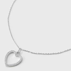 Sterling Silver Open Heart Cubic Zirconia Necklace - A New Day™: Spring Ring Clasp, 16" Pendant -A New Day™ GUEST 2f0cab75 09ae 4857 adb4 e3c9bc32c2a9
