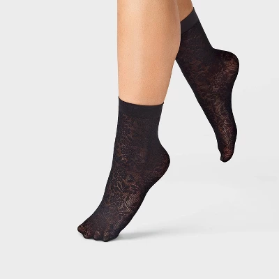 Women's Floral Mesh 2pk Anklet Socks - A New Day™ Black/Ivory One Size 5 Women's Floral Mesh 2pk Anklet Socks - A New Day™ Black/Ivory One Size - Image 3
