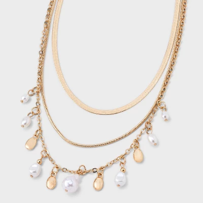 Pearl Charm Multi-Strand Necklace - A New Day™ - Gold/Ivory: Nickel-Free Metal, Lobster Claw Clasp, 16" Length 6 Pearl Charm Multi-Strand Necklace - A New Day™ - Gold/Ivory: Nickel-Free Metal, Lobster Claw Clasp, 16" Length - Image 4