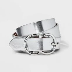 Women's Metallic Double Buckle Belt - A New Day™ Silver -A New Day™ GUEST 2ff51722 dbbe 463f 8c10 a768a6e67476