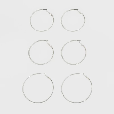 Thin Clickback Hoop Earring Set 3ct - A New Day™ Silver: Leverback Closure, Brass Nickel-Free Metal, 16+ Age, 2" Diameter 3 Thin Clickback Hoop Earring Set 3ct - A New Day™ Silver: Leverback Closure, Brass Nickel-Free Metal, 16+ Age, 2" Diameter