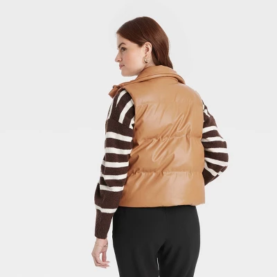 Women's Faux Leather Puffer Vest - A New Day™ 3 Women's Faux Leather Puffer Vest - A New Day™