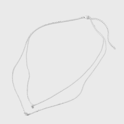 Silver Plated Cubic Zirconia Station Layered Necklace - A New Day™ Silver: Lobster Claw Clasp, 16-19" Length 4 Silver Plated Cubic Zirconia Station Layered Necklace - A New Day™ Silver: Lobster Claw Clasp, 16-19" Length - Image 2