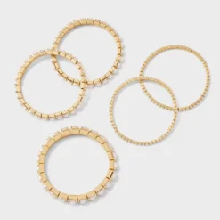 Cupchain Pearl Stretch Bracelet Set 5pc - A New Day™ Gold/Pearl