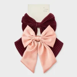 Textured Bow Hair Barrette Set 2pc - A New Day™ Pink/Red