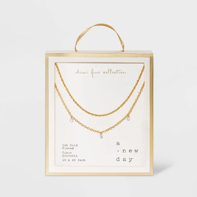 14K Gold Plated Pierced Cubic Zirconia Duo Necklace - A New Day™ 4 14K Gold Plated Pierced Cubic Zirconia Duo Necklace - A New Day™ - Image 2