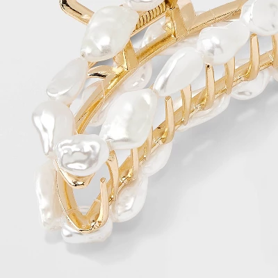 Metal With Pearl Claw Hair Clip - A New Day™ White: Hair Styling Accessory, Solid Pattern 3 Metal With Pearl Claw Hair Clip - A New Day™ White: Hair Styling Accessory, Solid Pattern