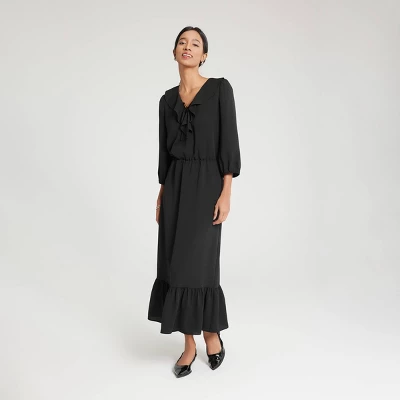 Women's Ruffled Neck Tie-Front Dress - A New Day™ 4 Women's Ruffled Neck Tie-Front Dress - A New Day™ - Image 2