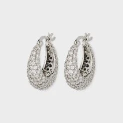 Cubic Zirconia Tapered Pave Huggie Hoop Post Earrings - A New Day™ Silver: Sterling Silver, Nickel-Free -A New Day™ GUEST 47233ced c711 4f6a 8f29 24891689e3a4