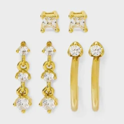 14K Gold Plated Stud And Hoop Earring Set 3pc - A New Day™ Gold: Brass, Sterling Silver, Nickel-Free -A New Day™ GUEST 49123f32 54ab 40c5 9c4f 6a152fb63849