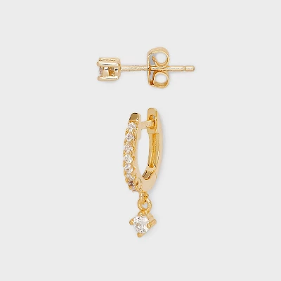 14k Gold Plated Cubic Zirconia Studs Hoop Earring Set 2pc - A New Day™ Gold: Nickel-Free, 14K Gold Over Brass 3 14k Gold Plated Cubic Zirconia Studs Hoop Earring Set 2pc - A New Day™ Gold: Nickel-Free, 14K Gold Over Brass
