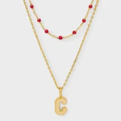 14K Gold Dipped Beaded Initial Necklace Set 2pc - A New Day™ Gold/Marron -A New Day™ GUEST 520d7bcd 681f 4d0b a12a 46b21ad5fddc