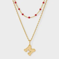 14K Gold Dipped Beaded Initial Necklace Set 2pc - A New Day™ Gold/Marron -A New Day™ GUEST 52d3bb5f 0da3 410b b6a1 b9b724d842e6