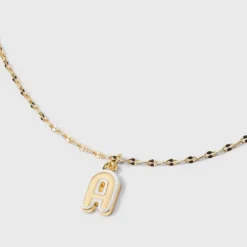 14K Gold Dipped Enamel Initial Pendant Necklace - A New Day™ Gold/White -A New Day™ GUEST 52d56f84 d322 4e7d b330 79c0d31fd6a9