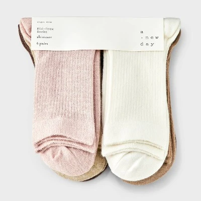 Women's Shimmer And Solid Fine Ribbed 6pk Crew Socks - A New Day™ 4-10 3 Women's Shimmer And Solid Fine Ribbed 6pk Crew Socks - A New Day™ 4-10