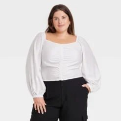Women's Long Balloon Sleeve Slim Fit Ruched Front Top - A New Day™ -A New Day™ GUEST 531d9799 9625 4d2d a747 8b68d3fac3e4