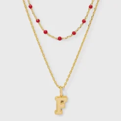 14K Gold Dipped Beaded Initial Necklace Set 2pc - A New Day™ Gold/Marron -A New Day™ GUEST 570ba25b 6151 4275 a210 bafb4d5e44db