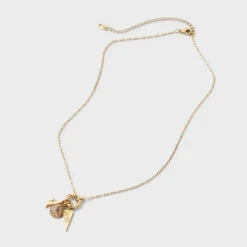 14K Gold Dipped Cubic Zirconia Baseball And MVP Charm Necklace - A New Day™ Gold