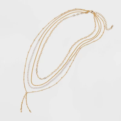 Pearl And Chain Multi-Strand Necklac - A New Day™ Gold: Nickel-Free Metal, Lobster Claw Clasp, 24" Length 4 Pearl And Chain Multi-Strand Necklac - A New Day™ Gold: Nickel-Free Metal, Lobster Claw Clasp, 24" Length - Image 2