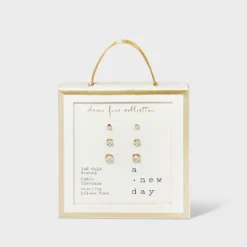 14K Gold Plated Cubic Zirconia Trio Stud Earring Set - A New Day™ Gold -A New Day™ GUEST 5d2fa14a 0e30 43f3 8d75 400a82874a07