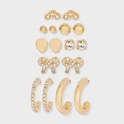 Classic Crystal Earring Set 8pc - A New Day™ Gold: Nickel-Free Metal, Hoop & Stud Styles -A New Day™ GUEST 628f097a 3dbc 45fd b31f cd19b3f76f10