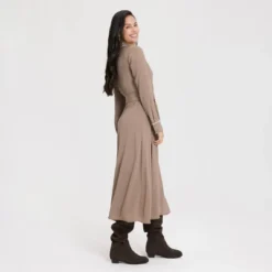 Women's Long Sleeve Midi Shirtdress - A New Day™ Taupe -A New Day™ GUEST 6451bd40 c9c2 4602 98d0 5355d11c28cf